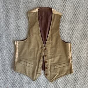 Vintage 70s Sears Roebuck Corduroy Button Vest Reversible Brown Tan Mens Sz 37